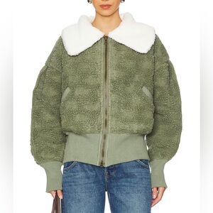 Free People Revolve Cozy Up Faux Fur Cardi in Crystal Kelp Combo S
